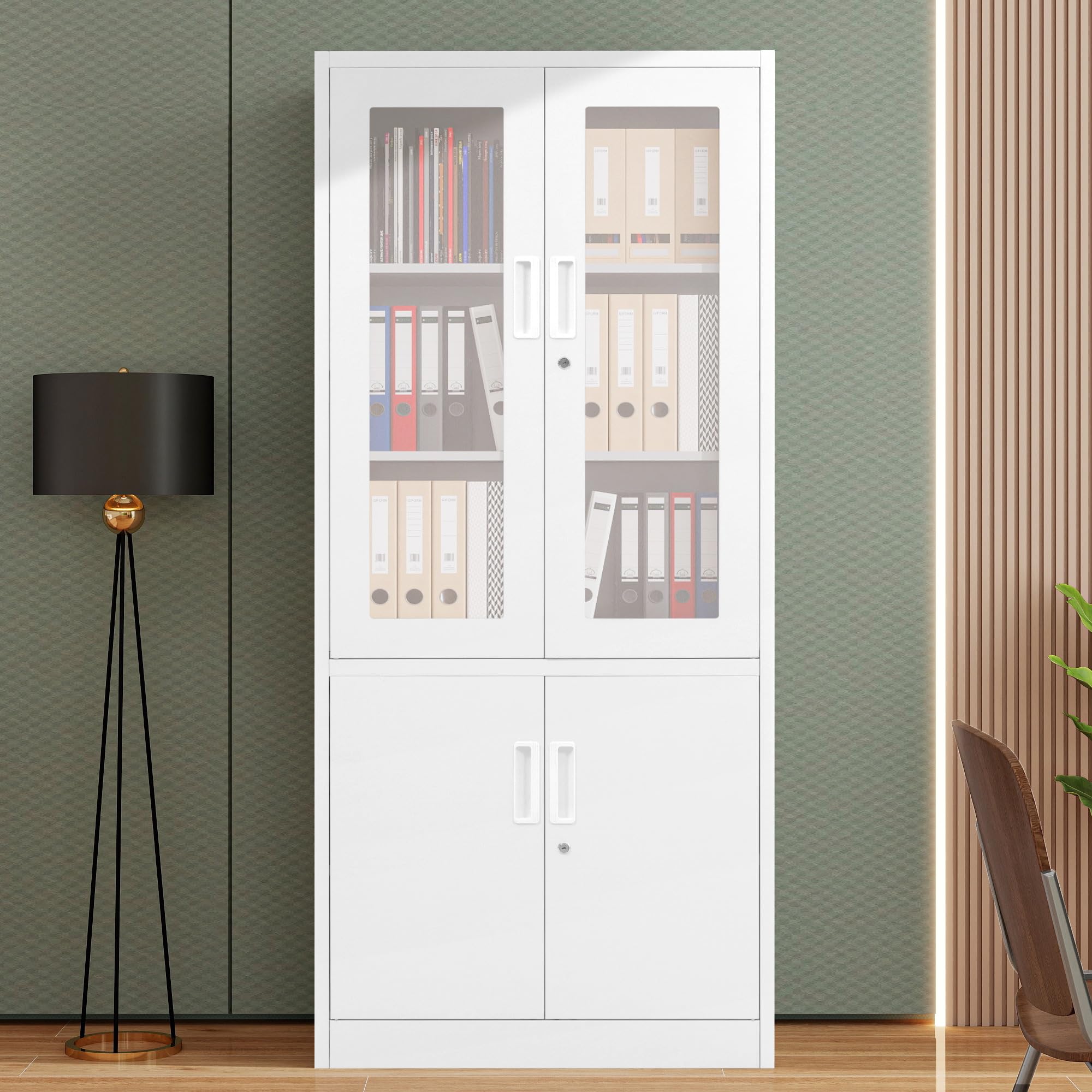 Amazon｜スチール書庫 両開きドア 高さ180cm 可動棚 鍵付き